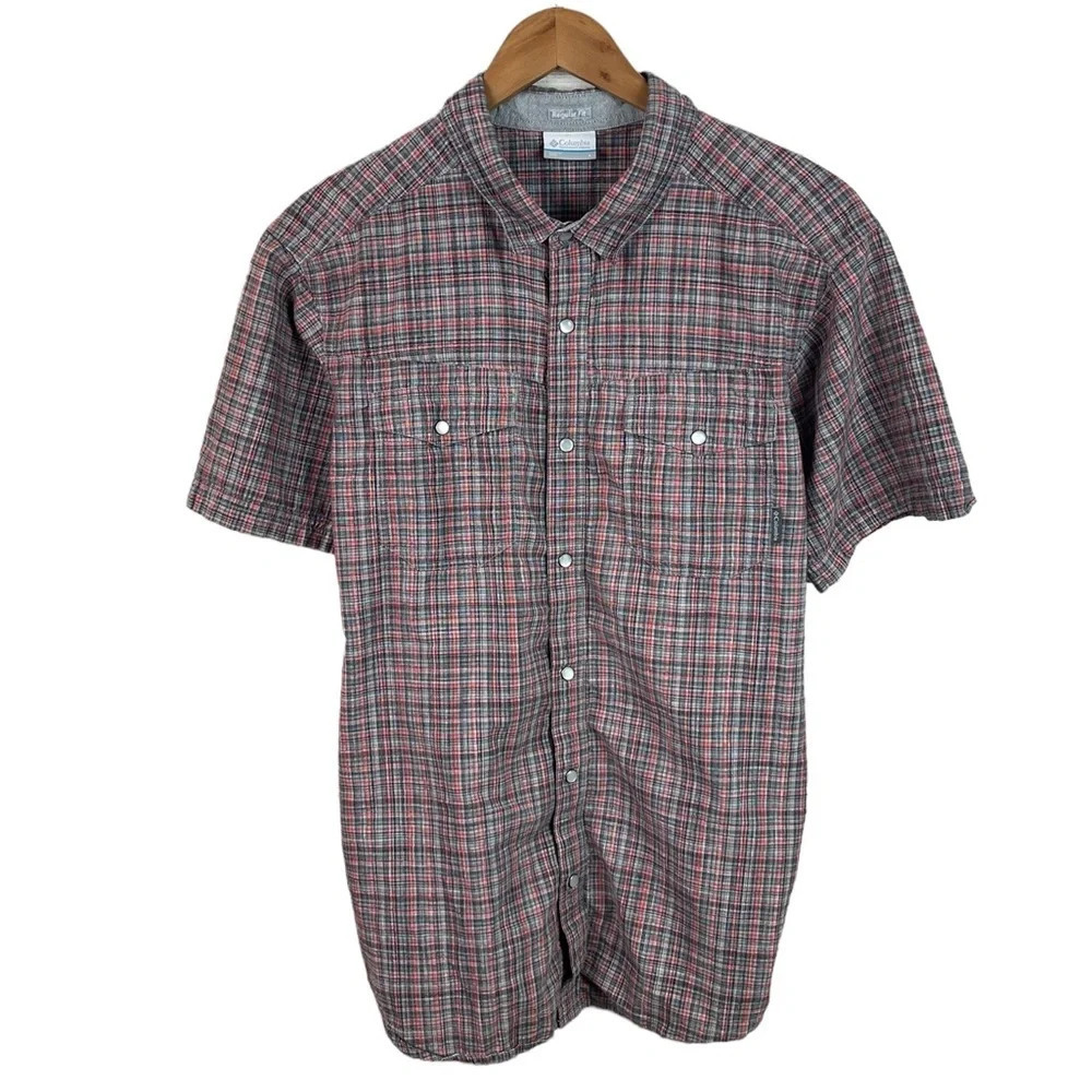 BF19 Mens Columbia Regular Fit Pearl Snap Short Sleeve Button Down Shirt L